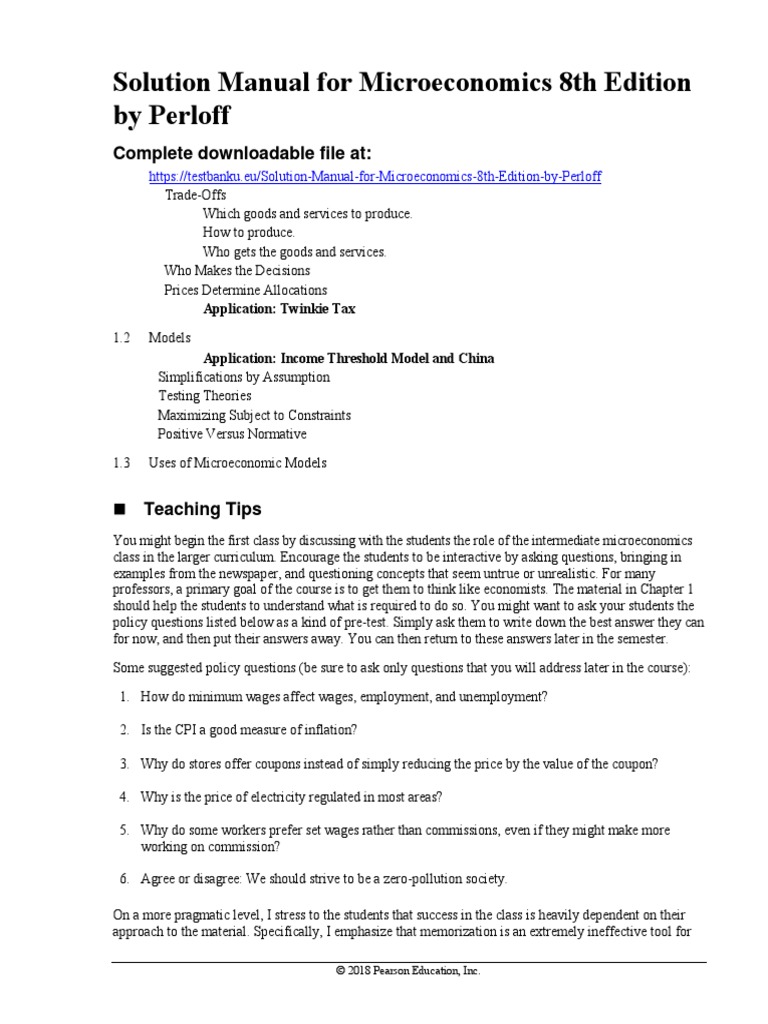 Solution Manual For Microeconomics 8th Edition by Perloff | PDF ...