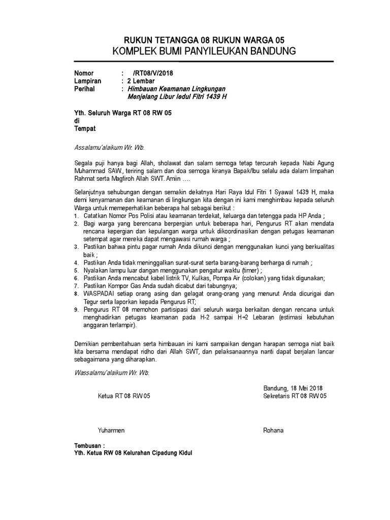 Contoh Surat Himbauan Rt