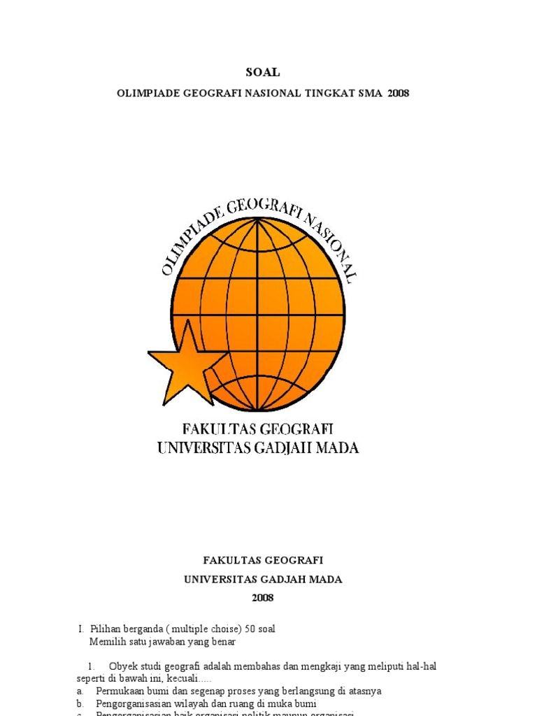 Soal Olimpiade Geografi Nasional Tingkat SMA 2008