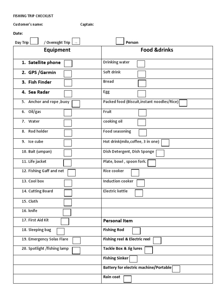 Fishing Trip Checklist PDF