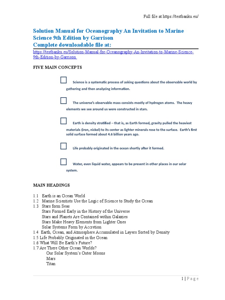 Solution Manual for Oceanography an Invitation to Marine Science 9th