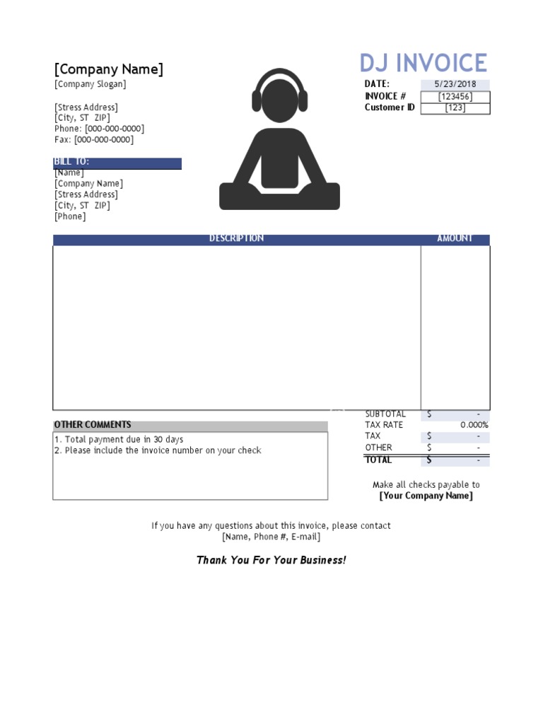 Image 1 for Invoice Template For Dj Services
