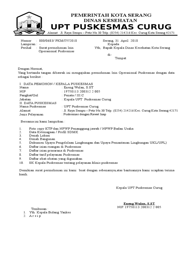 Contoh Surat Izin Operasional Puskesmas Simak Gambar Berikut