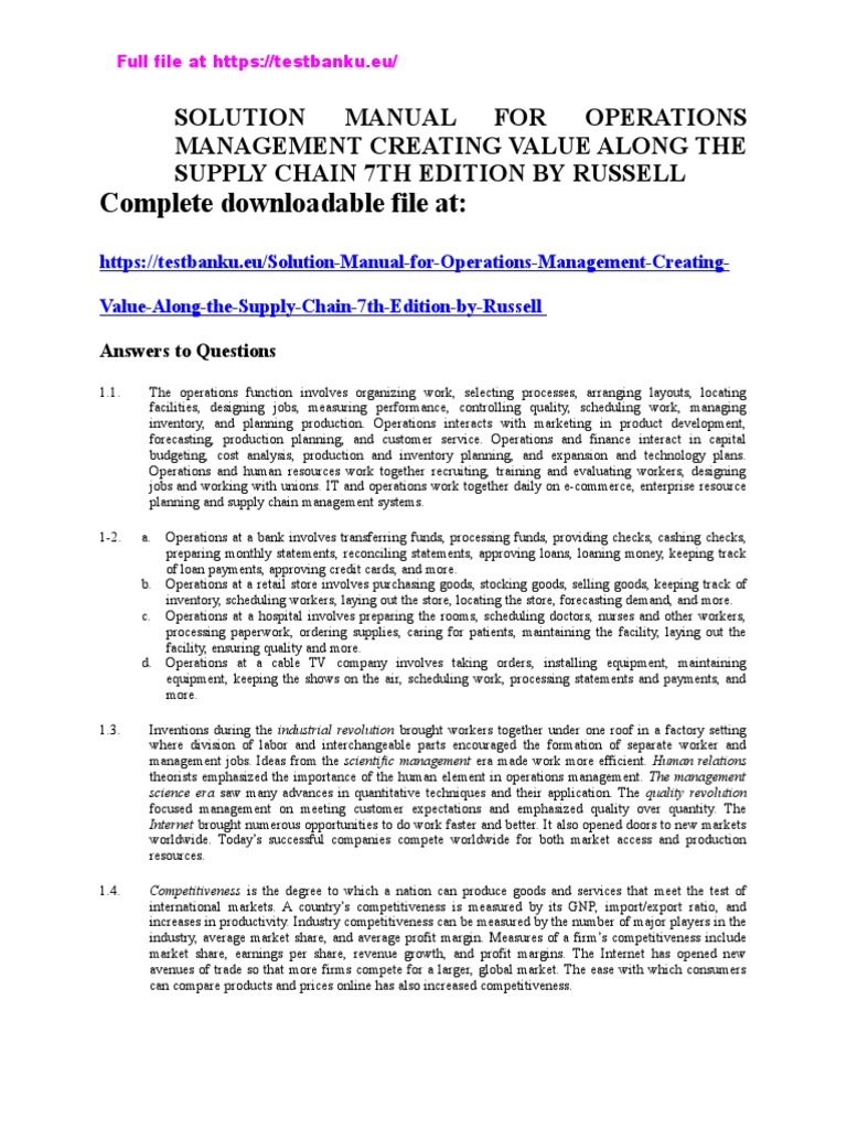 Operations Management Russell And Taylor Solutions Manual Pdf