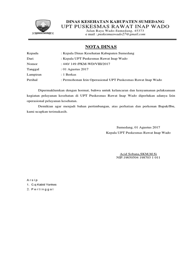 Nota Dinas Permohonan Izin Operasional | PDF
