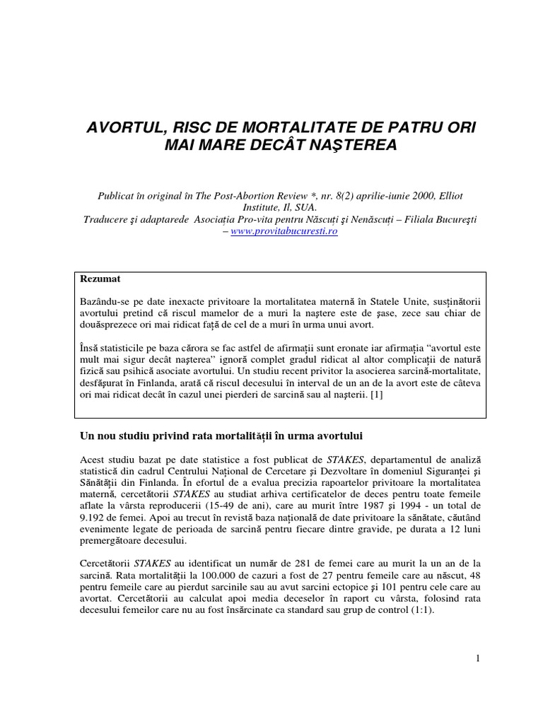 Avortul Riscul Deces PDF | PDF