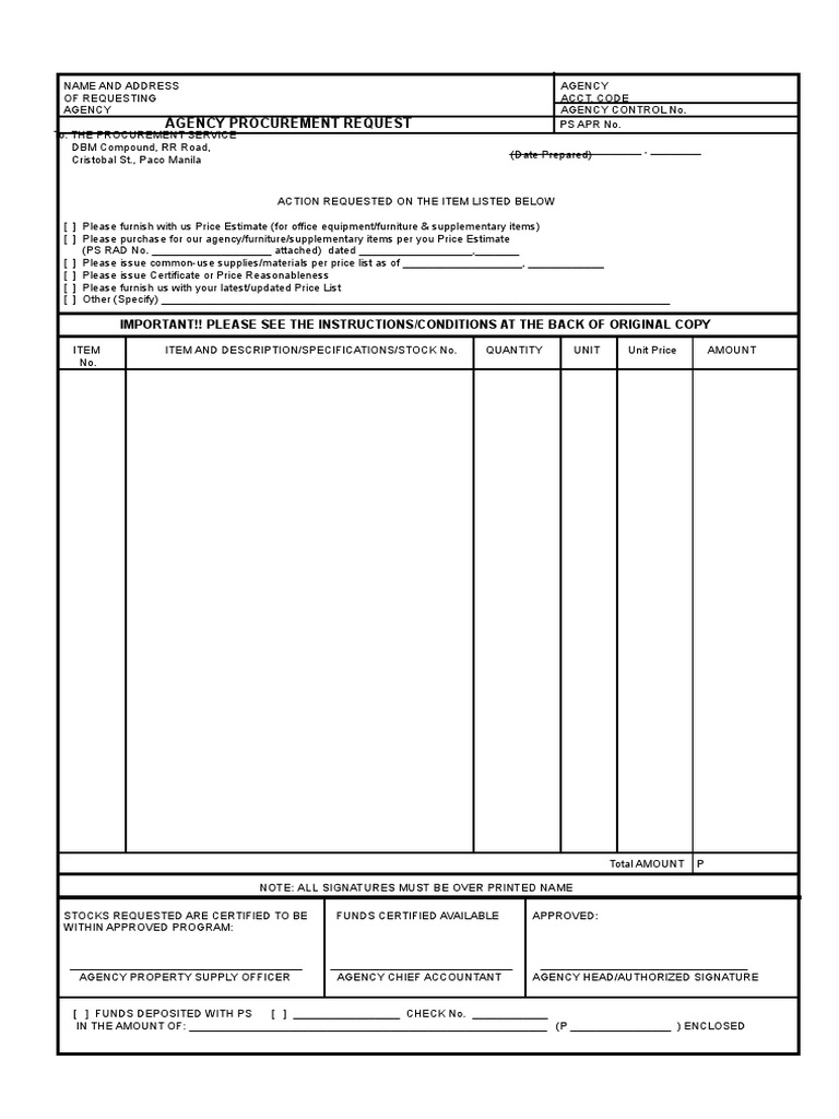Agency Procurement Request Form | PDF