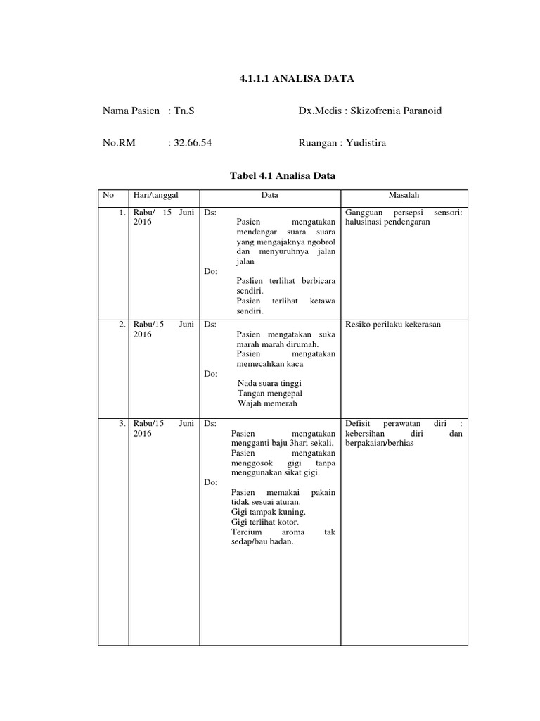 Analisa Data Skizofrenia Tn.S | PDF