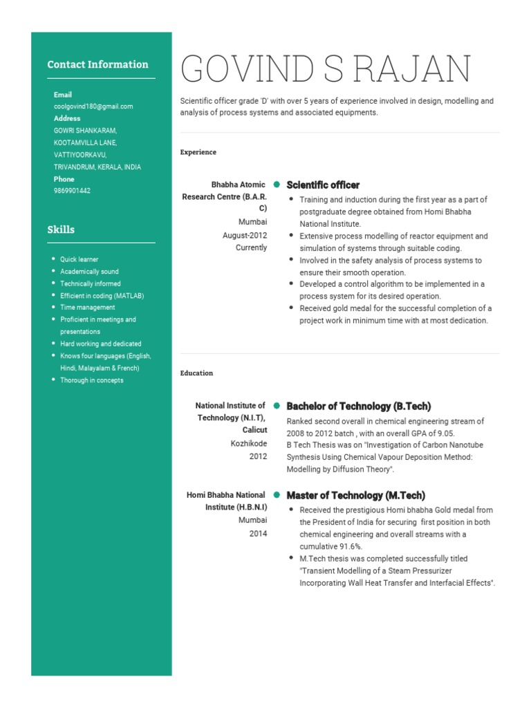 Govind Rajan: Chemical Engineering Profile | PDF | Chemical Engineering ...