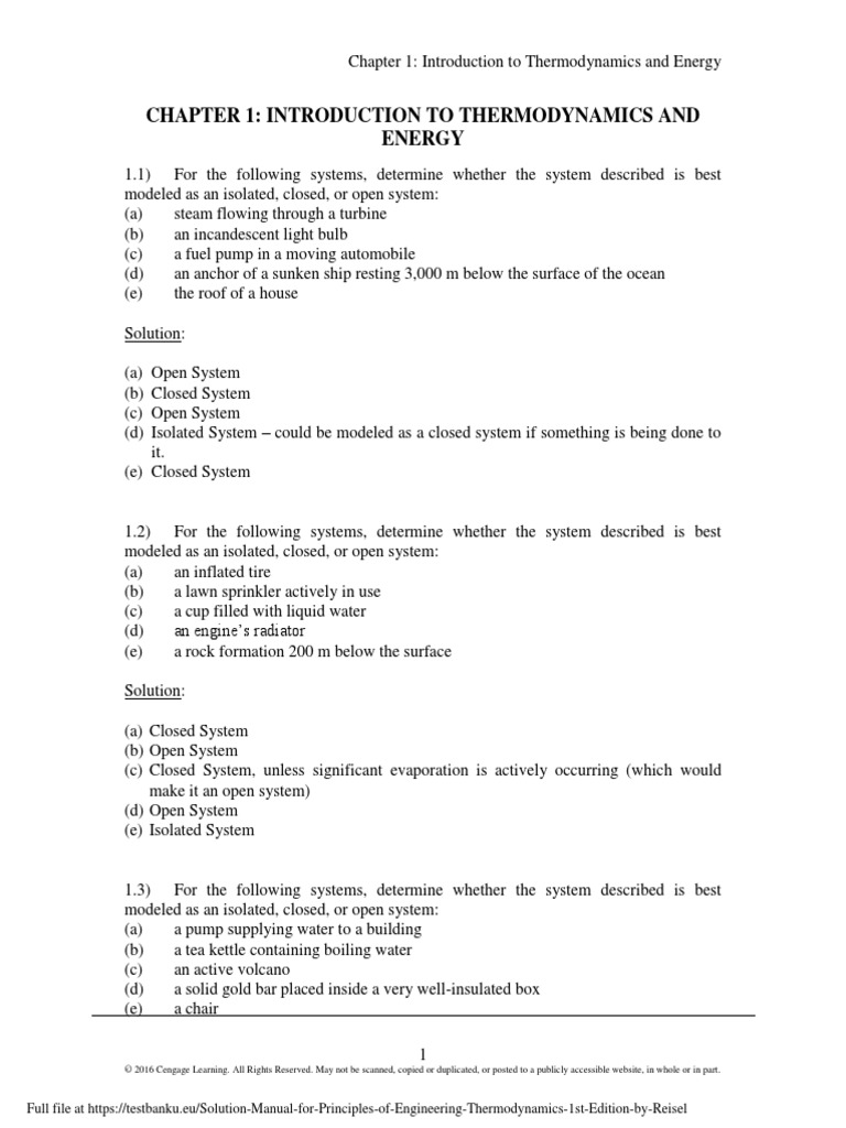 Solution Manual for Principles of Engineering Thermodynamics 1st Edition by  Reisel | Pressure | Pressure Measurement