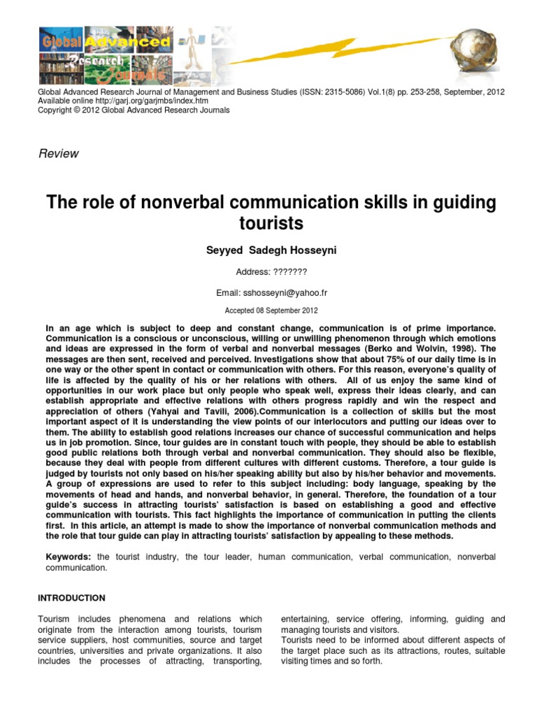 The Role of Nonverbal Communication Skills in Guiding Tourists PDF ...