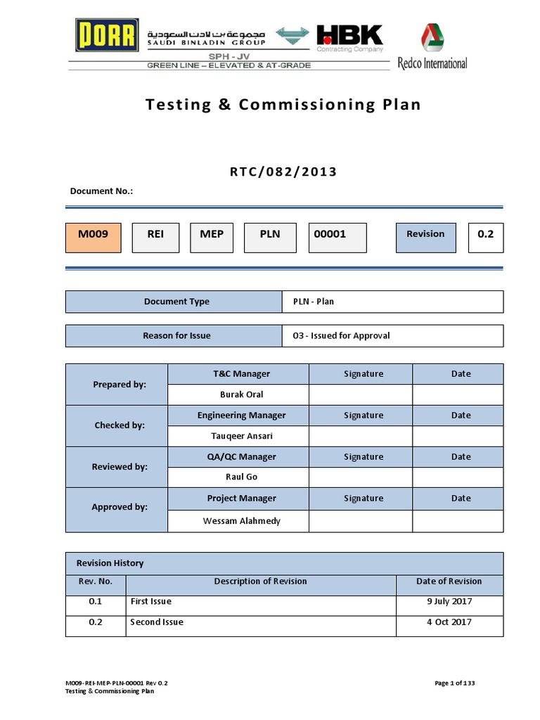 Test Commissioning Plan Rev 1 Al Ri | PDF | Hvac | Specification ...