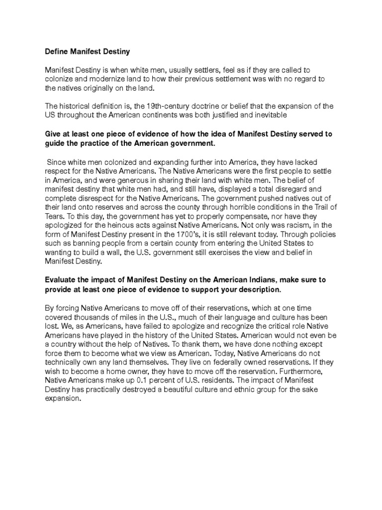 Manifest Destiny Saq Pdf