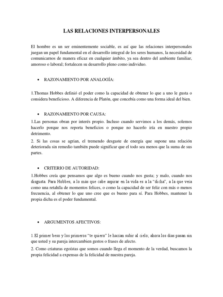 Las Relaciones Interpersonales | PDF | Disciplinas | Comportamiento