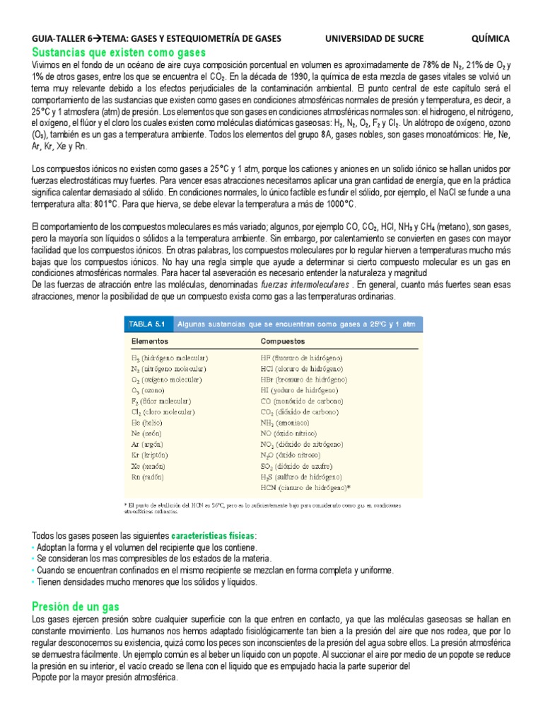 Comportamiento y características de los gases | PDF | Gases | Mole (Unidad)
