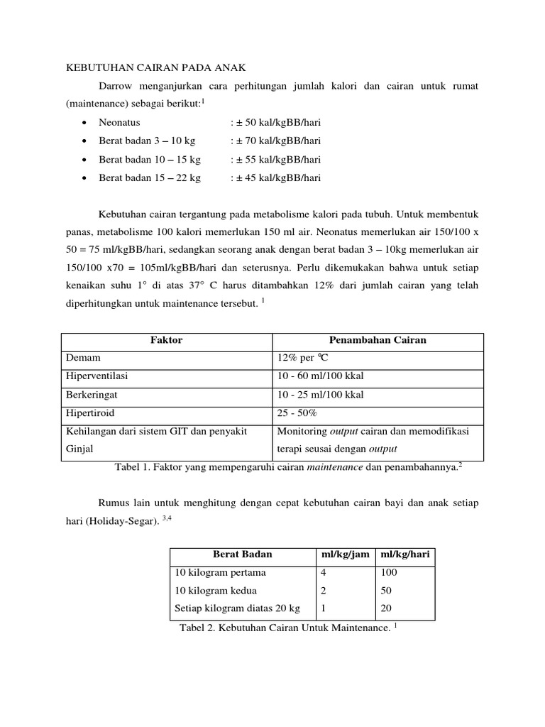 Rumus Kebutuhan Cairan Anak