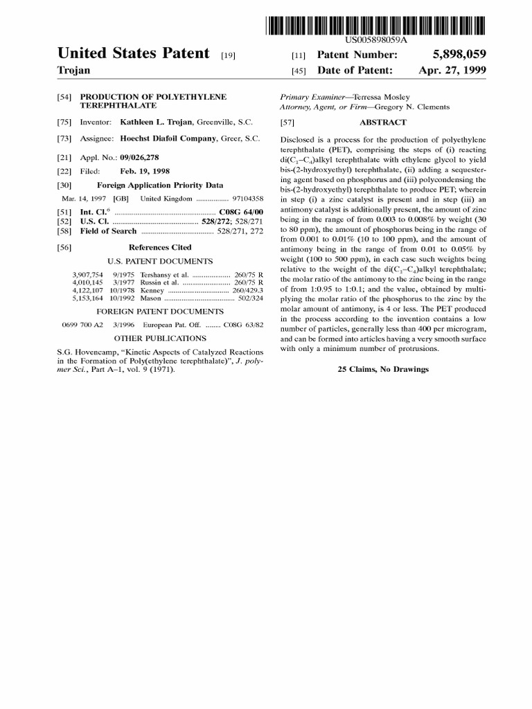 PET Production Process Patent Details | PDF | Ester | Polyester