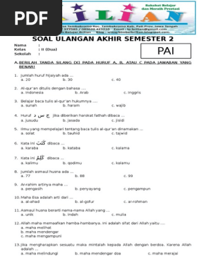 Soal Uas Pai Kelas 2 Sd Semester 2 Dan Kunci Jawabaan