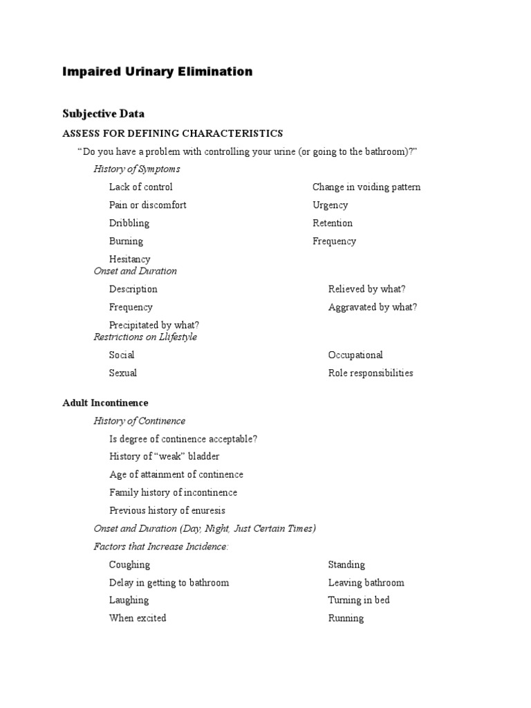 Impaired Urinary Elimination | PDF | Urinary Incontinence | Urination