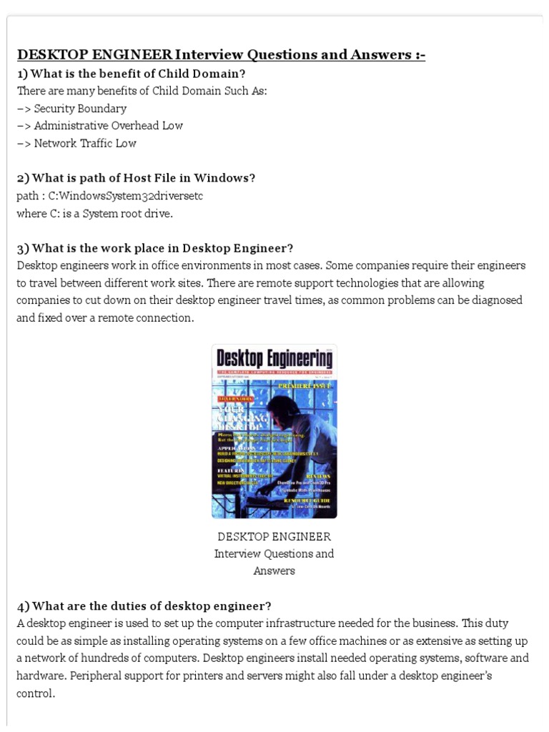 Desktop Engineer Interview Q&A Guide | PDF | Computer Network | Ip Address