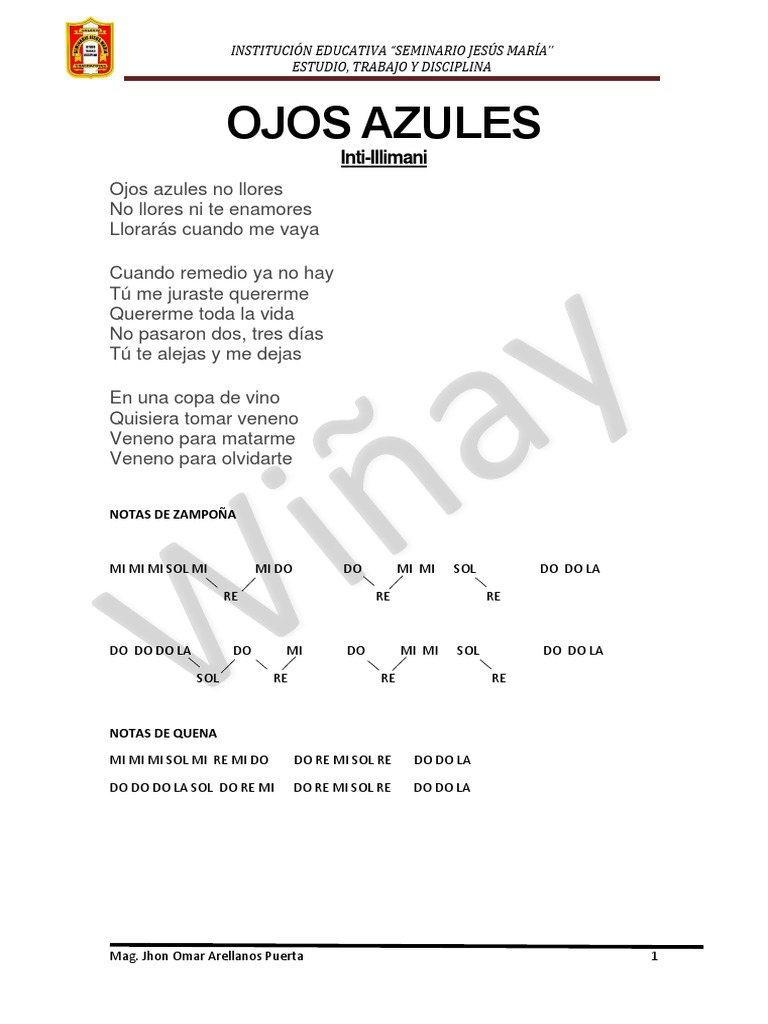 Ojos Azules Notas de Zampoña y Quena PDF Entretenimiento (general)