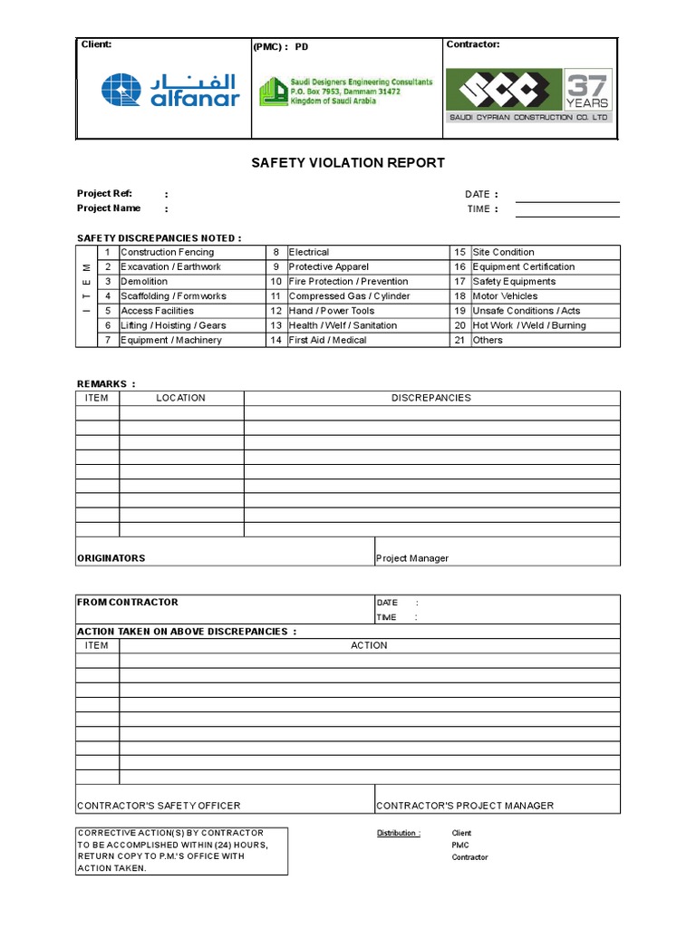 PD - sf021.R1 Saftey Violation Report | PDF | Technology & Engineering