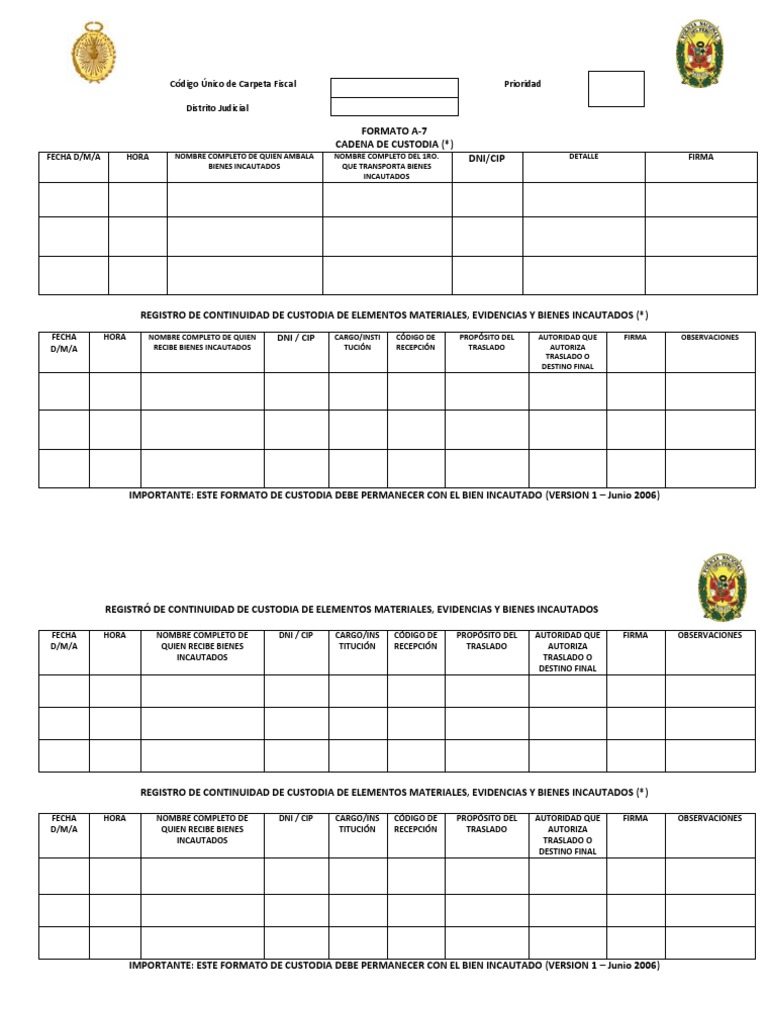 Cadena de Custodia Formato a7
