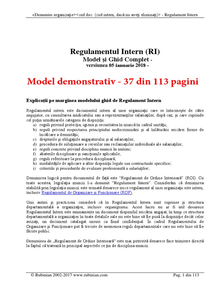 Regulament Intern Model Si Ghid Business