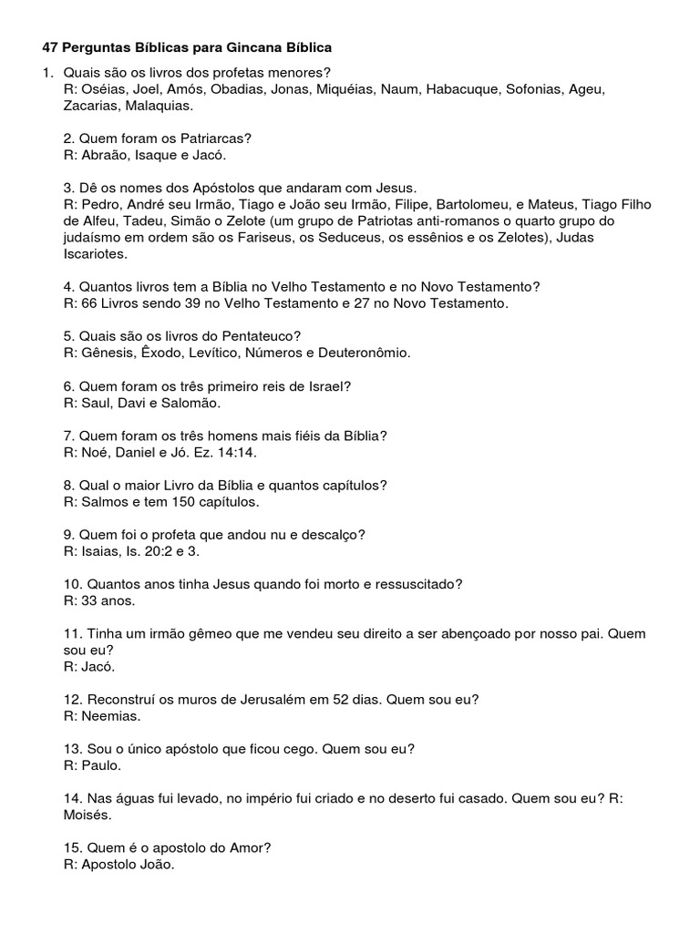 30 Perguntas Bíblicas para Gincana Bíblica | PDF | Bíblia | Moisés