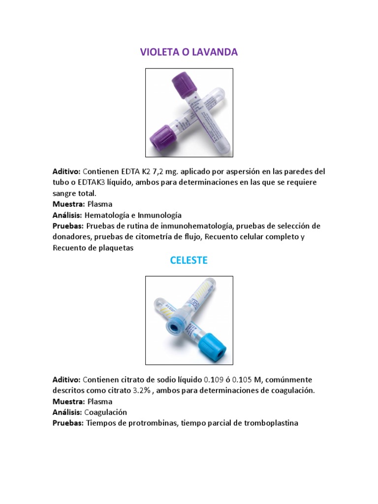 Tubos Vacutainer Colores Y Usos
