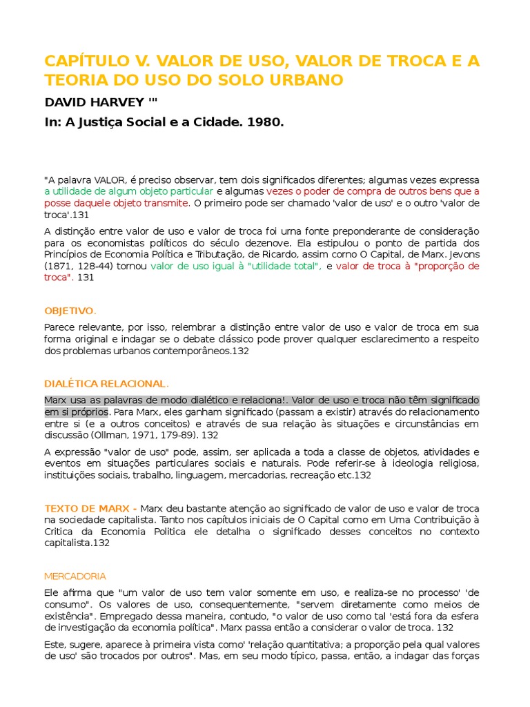 Valor de Uso e Troca no Solo Urbano | PDF | Karl Marx | Economia