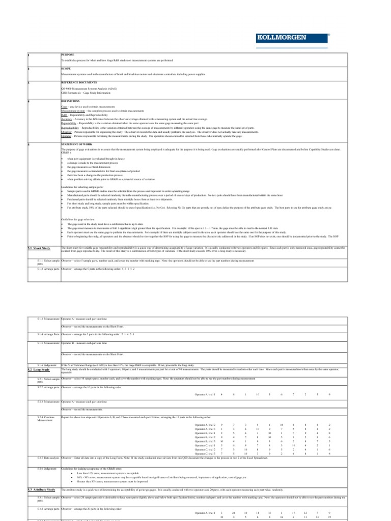 Gage R RAttribute Study Template PDF Accuracy And Precision