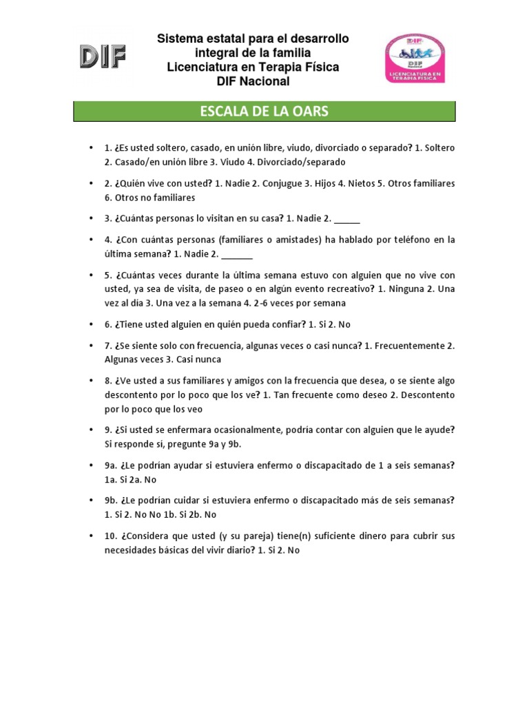 Évaluation OARS des ressources sociales | PDF