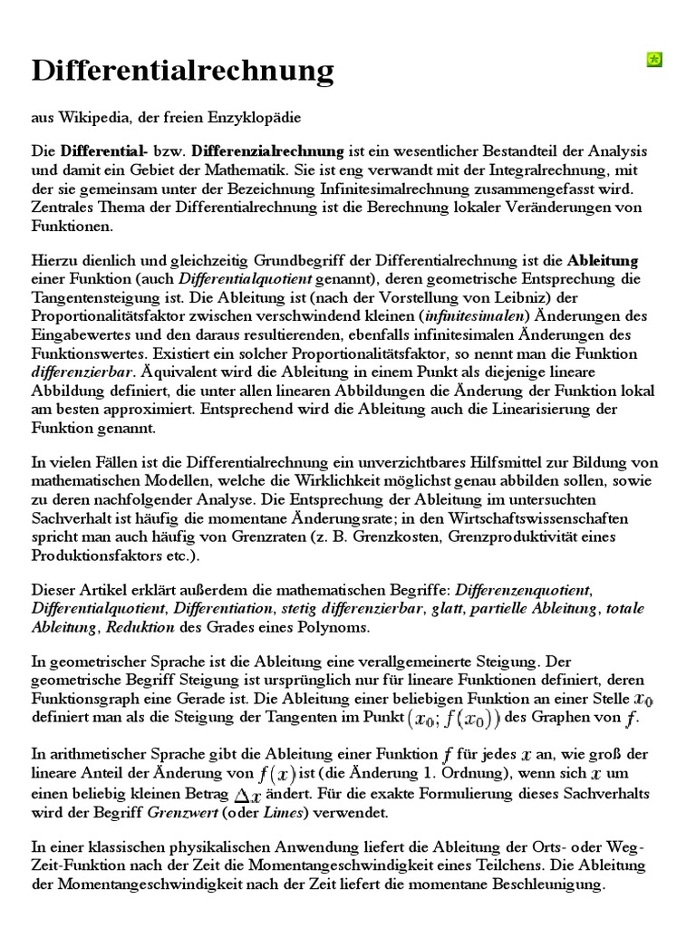 Differentialrechnung Wikipedia