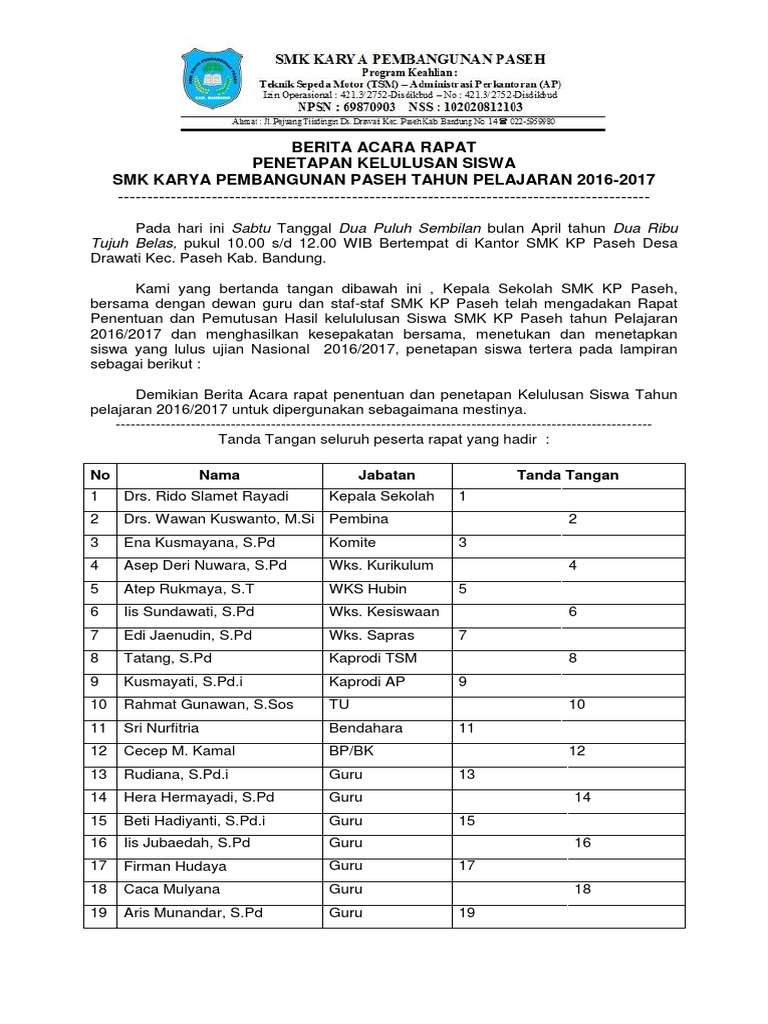 Berita Acara Kelulusan 2017