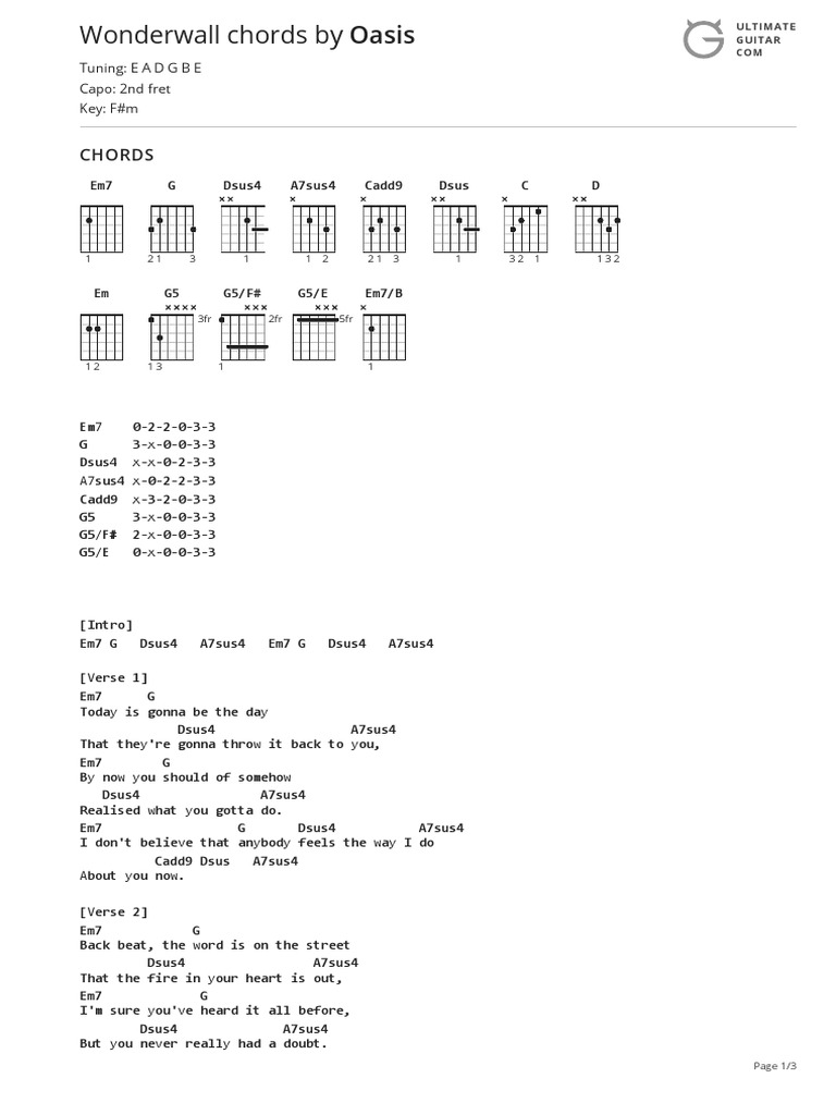 Wonderwall Chords Ver 3 By Oasistabs At Ultimate Guitar Archive Song Structure Recorded Music