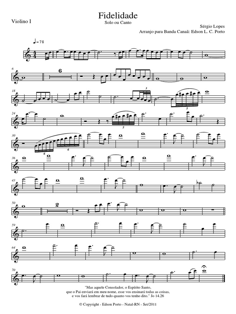 Fidelidade - Sérgio Lopes - Banda Canaã - Violino I PDF | PDF, image size:768x1024