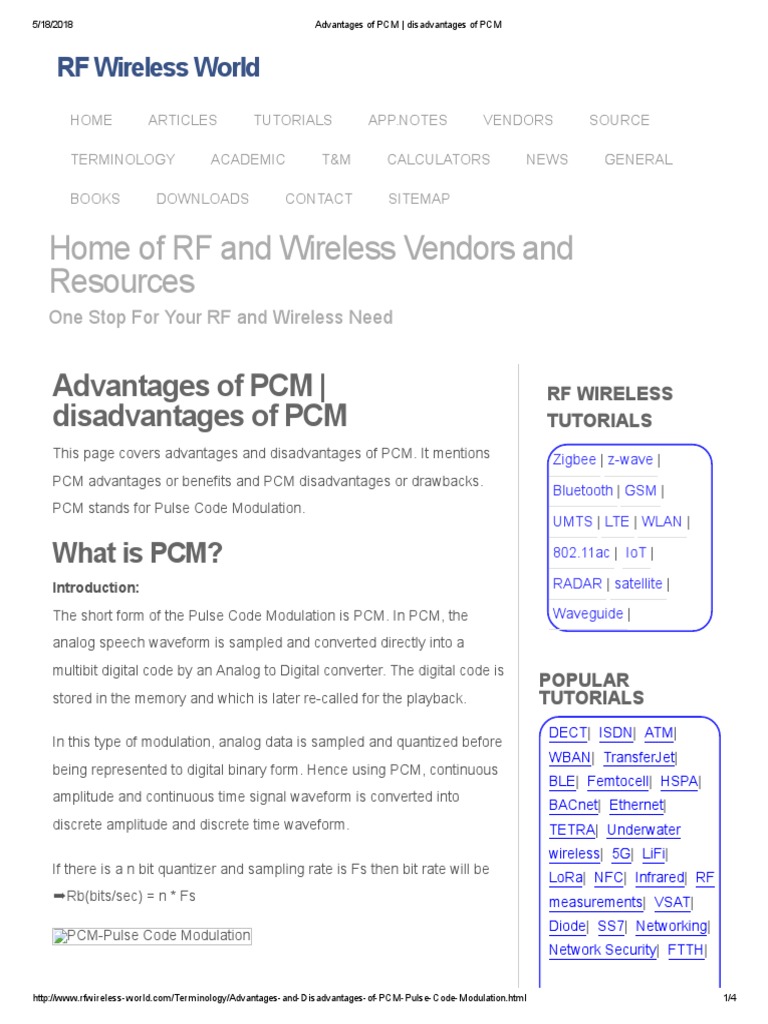 Advantages of PCM Disadvantages of PCM PDF Digital Signal