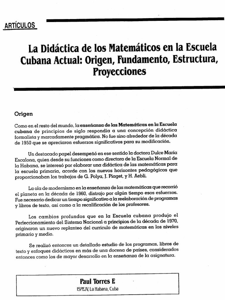 Cuba Matemáticas - La Didáctica de Los Matemáticos en La Escuela Cubana ...