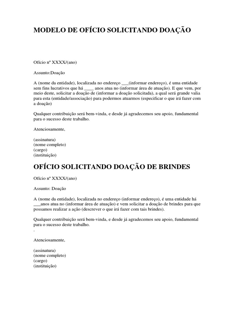 Modelo de Ofício para Solicitar Doação | PDF | Carreira e Crescimento