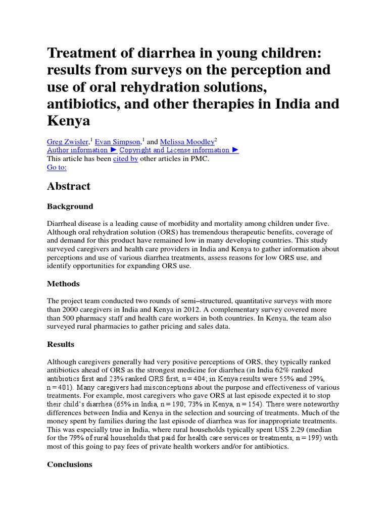 Treatment of Diarrhea in Young Children PDF Diarrhea Caregiver