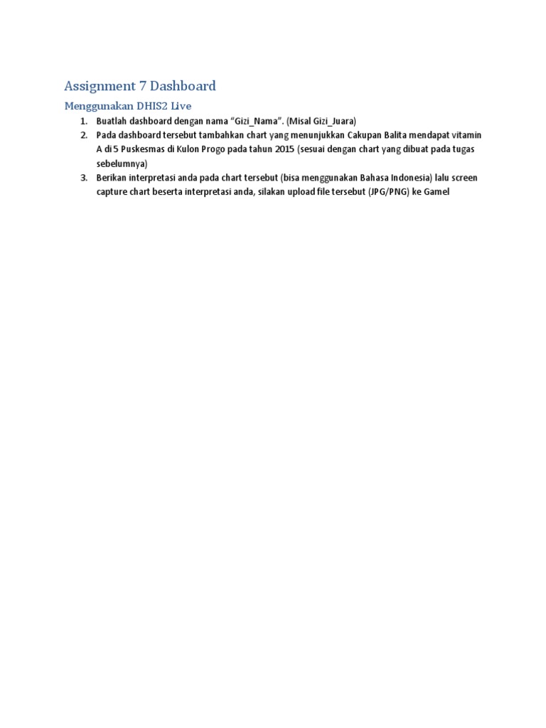 Assignment 7 Dashboard: Menggunakan DHIS2 Live | PDF