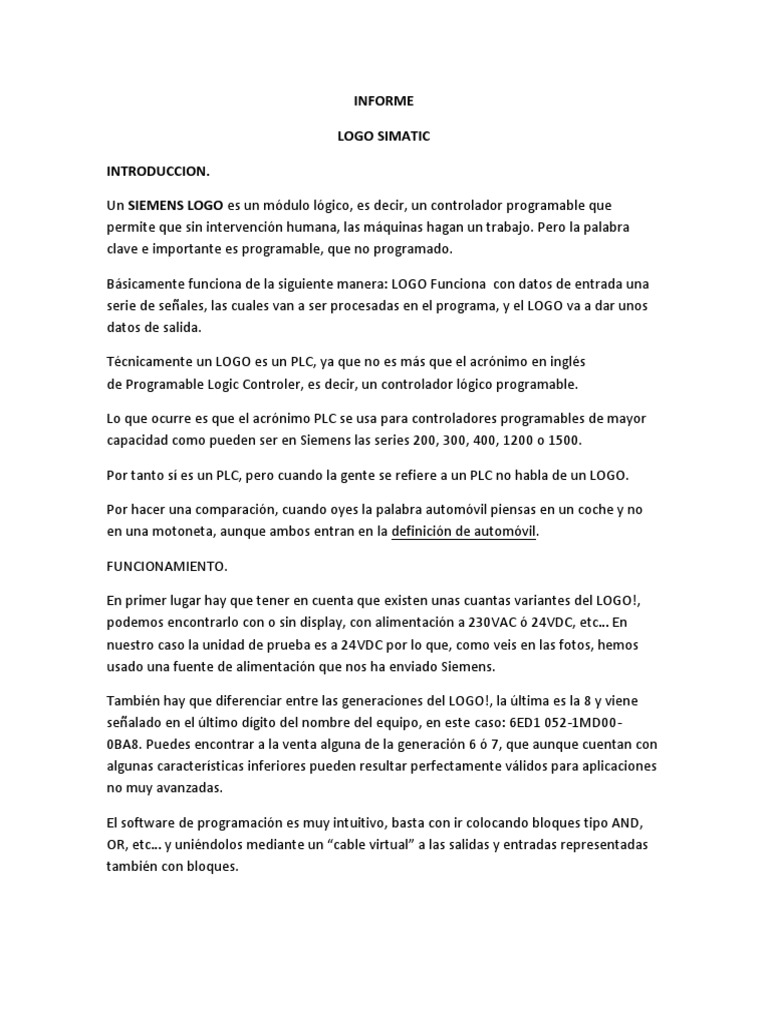 INFORME Logo PDF | PDF | Controlador lógico programable | Programa de ...
