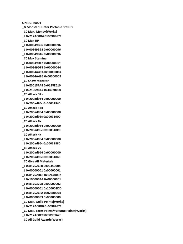 Mh3 Psp Cheat Pdf Action Video Games Works