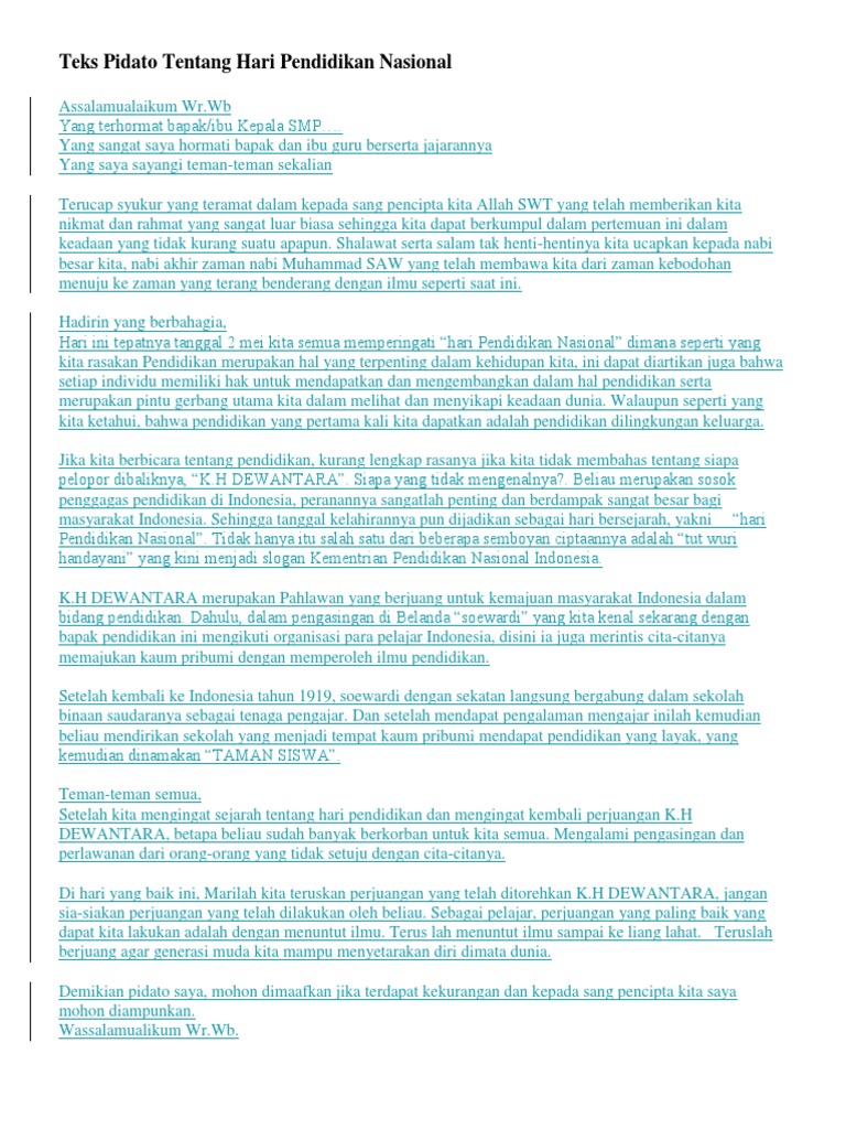 Teks Pidato Tentang Hari Pendidikan Kumpulan Referensi Teks Pidato