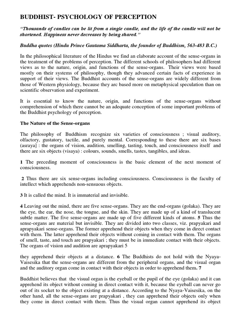Buddhist Psychology Of Perception Pdf Transcendence Philosophy