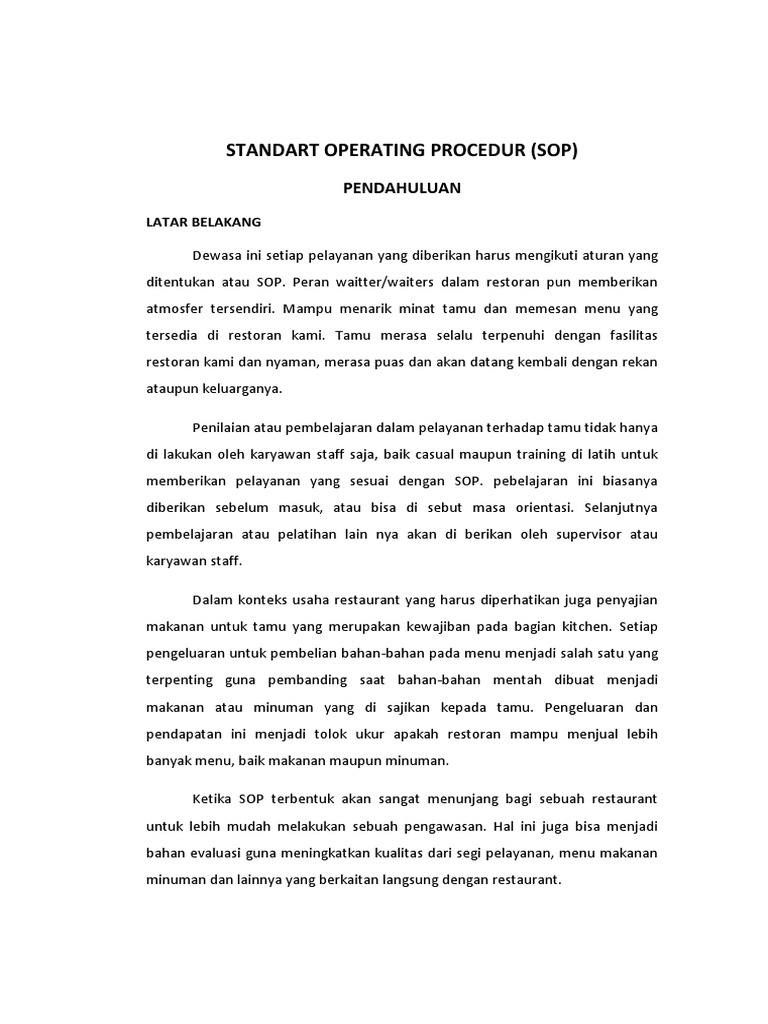 SOP Pelayanan Restoran yang Efektif | PDF