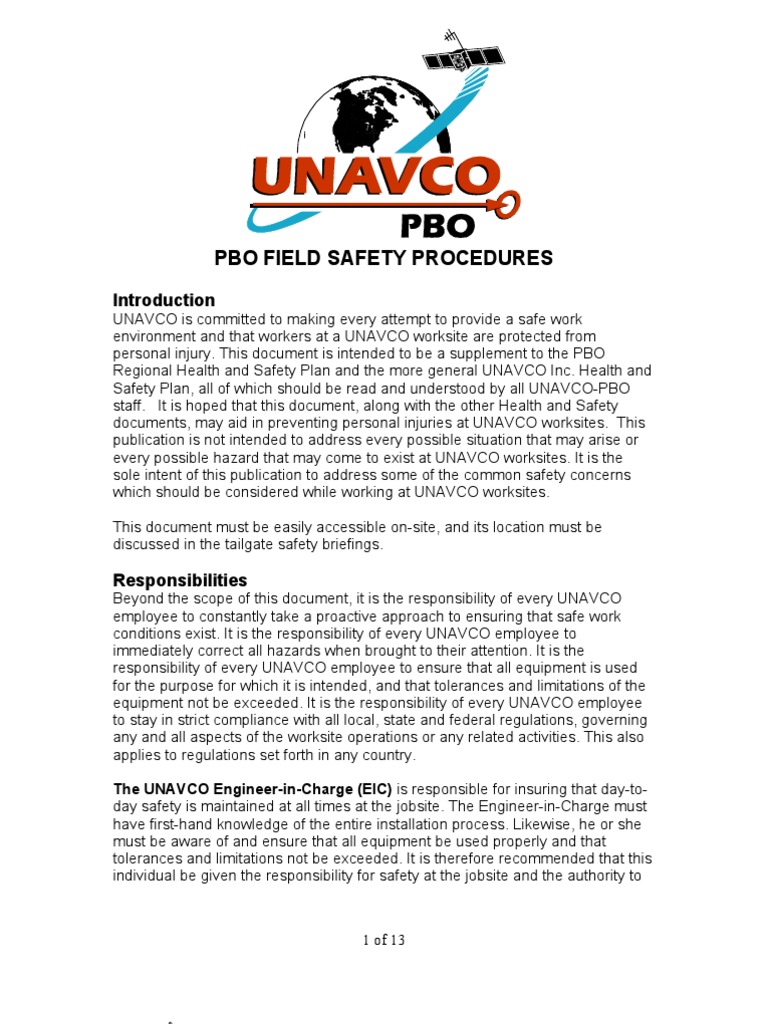 PBO Field Safety Procedures Personal Protective Equipment