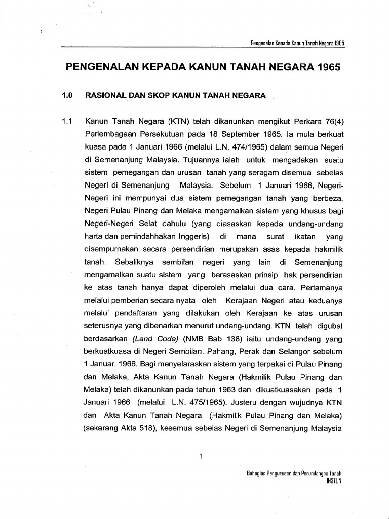 Pengenalan Kpd Kanun Tanah Negara 1965 Pdf