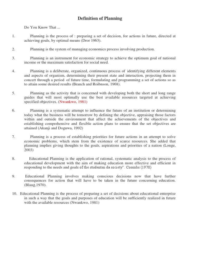 Definition of Planning | PDF | Teachers | Goal